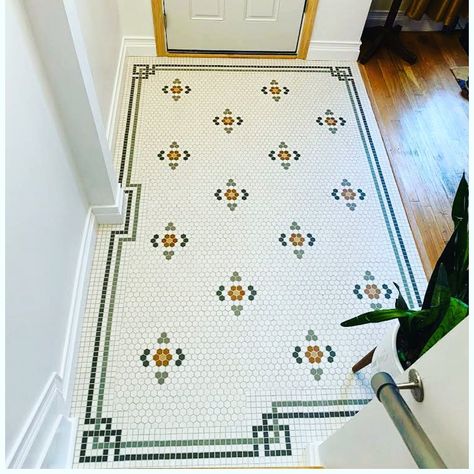 Penny Tile Foyer, Historic Bathroom Tile, 1930s Tile Bathroom, Fun Bathroom Ideas Creative, 1920 Tile, Mudd Room, 1930s Bathroom, Historic Tile, Colony House