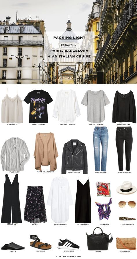 What to Pack for Paris, Barcelona, and an Italian Cruise Packing Light List | What to pack for the Paris | What to Pack for a Cruise | Packing Light | Packing List | Travel Light | Travel Wardrobe | Travel Capsule | Capsule | Packing Vacation, What To Pack For Paris, Italian Cruises, Italy Packing, Travel Denmark, Paris Ideas, Paris Packing, Fall Packing, Paris Outfit Ideas