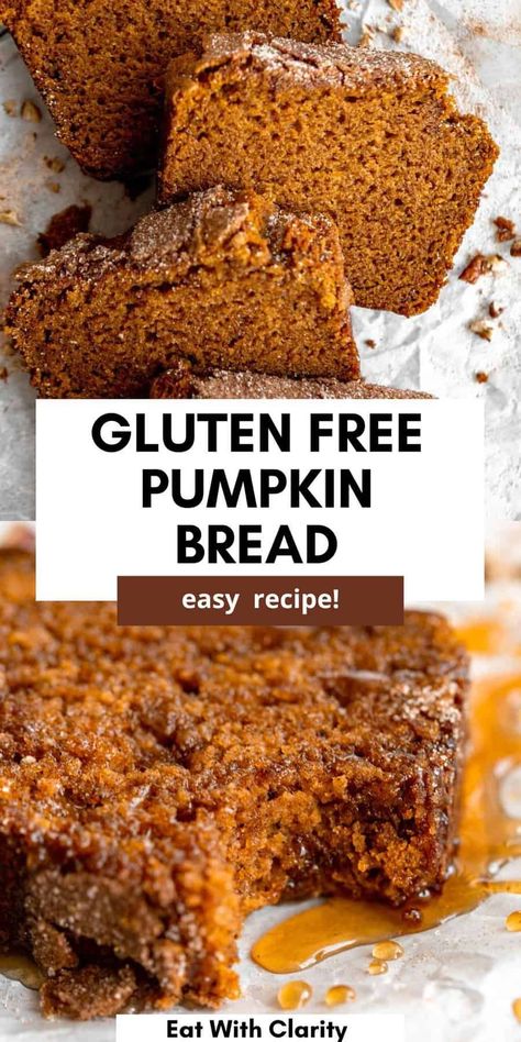 This gluten free pumpkin bread is moist, tender, easy to make and topped with cinnamon sugar. This healthy pumpkin bread is the perfect dairy free dessert or snack for fall Gluten Free Rye Bread, Gluten Free Pumpkin Bread Recipe, Gluten Free Pumpkin Recipes, Gluten Free Pumpkin Bread, Pumpkin Bread Easy, Dairy Free Pumpkin, Pumpkin Chocolate Chip Bread, Cinnamon Streusel, Gluten Free Recipes Bread