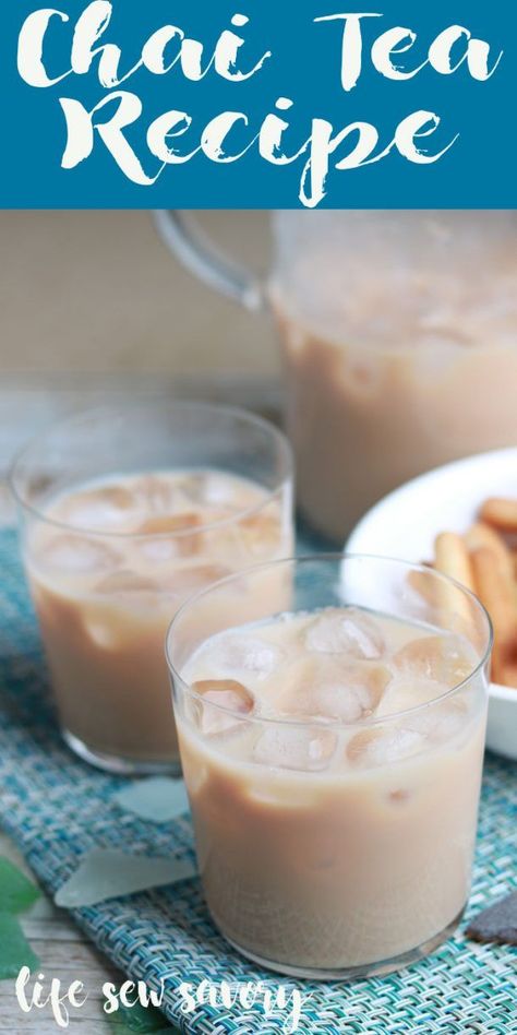 Iced chai tea recipe cold refreshing drink from Life Sew Savory Iced Chai Tea Recipe, Iced Chai Tea Latte Recipe, Iced Chai Recipe, Chia Tea Recipe, Chia Tea Latte Recipe, Cold Tea Recipes, Chia Tea, Chai Tea Latte Recipe, Iced Chai Tea Latte