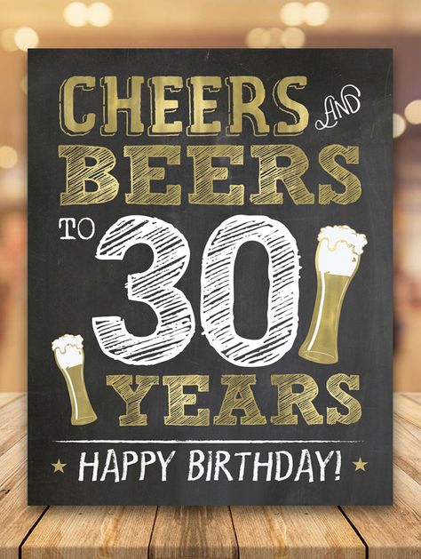 30th Birthday Sign for Men - Digital Printable Sign for "Cheers and Beers to 30 Years" 70th Birthday Sign, 55th Birthday Party Ideas, 30th Birthday Sign, 50th Birthday Party Themes, 50th Birthday Party Ideas For Men, 50th Birthday Themes, 40th Birthday Quotes, 50th Birthday Quotes, 50th Birthday Party Decorations