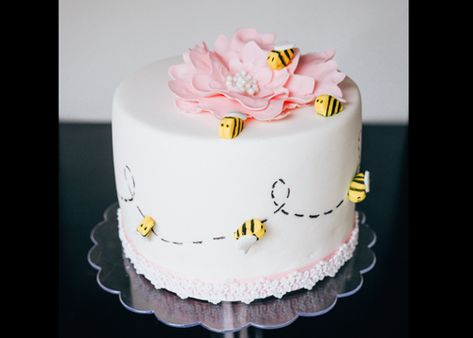 Girls Bumble Bee Cake Pink Bee Cake, Bumble Bee Baby Shower Cake, Vegan Sweet Treats, Bee Baby Shower Cake, Square Cake Design, Bumble Bee Cake, Bee Cake, Santa Clarita California, Gluten Free Plant Based