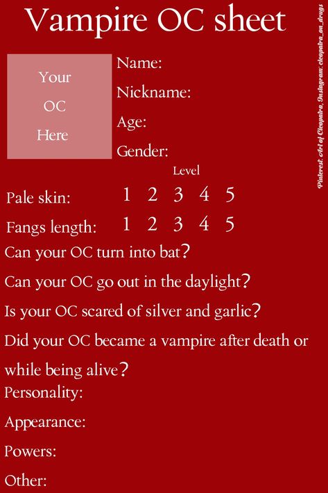 Vampire Title Ideas, Vampire Information, How To Be A Vampire, Vampire Username Ideas, Vampire Oc Ideas, Vampire Types, Vampire X Human Art, Oc Sheet Template, Vampire Anatomy