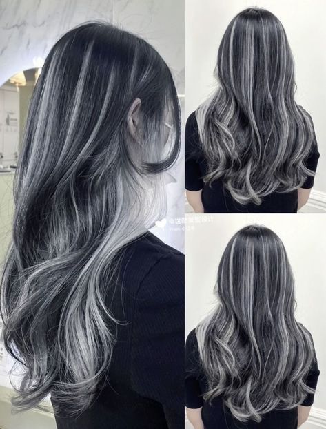 Ash Gray Hair Color, Ash Grey Hair, Silver Hair Highlights, Black Hair Balayage, Korean Hair Color, Hair Color Underneath, Ash Hair Color, Silver Highlights, Dyed Hair Inspiration