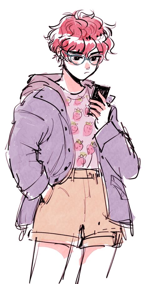 Knitting Drawing Reference, Twink Oc Art, Feminine Boy Drawing, Pink Boy Aesthetic, Boy Poses Drawing, Sweater Drawing Reference, Femboy Drawing Oc, Soft Art Style, Cute Male Oc Art