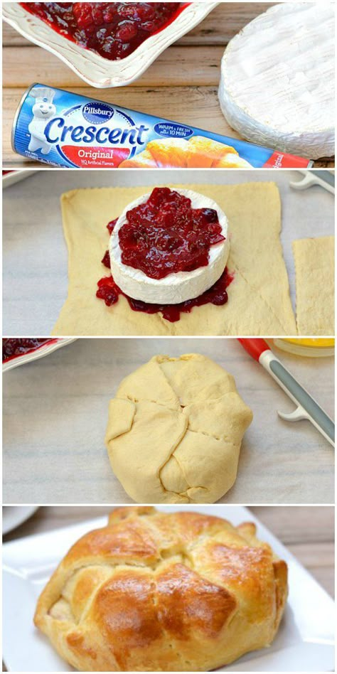 Oct 4, 2019 - Wrap cranberry topped brie cheese with crescent rolls to make an easy baked cheese appetizer perfect for holiday gatherings. Cranberry Baked Brie, Brie Baked, Cheese Recipes Appetizers, Baked Brie Recipes, Appetizers Thanksgiving, Cranberry Baking, Cranberry Brie, Thanksgiving Food Sides, Cheese Appetizer