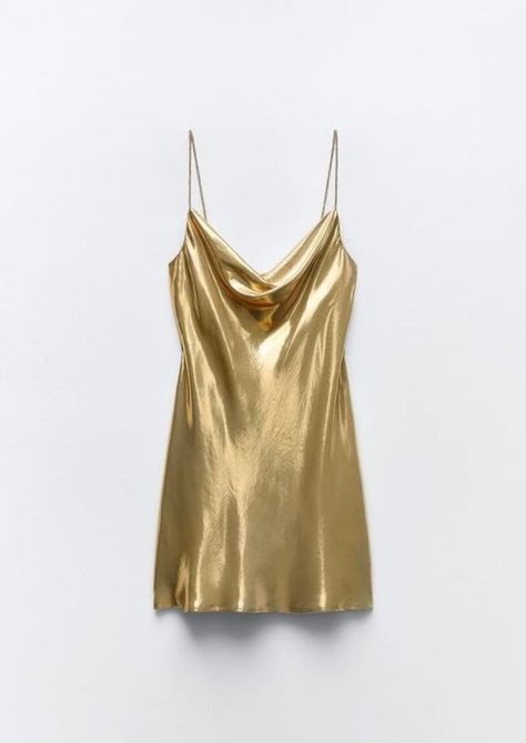 Gold Slip Mini Dress Gold Shimmer Dress, Fest Outfits, Zara Gold, Strappy Mini Dress, Shimmer Dress, Looks Party, Dress Zara, Love And Co, Gold Shimmer