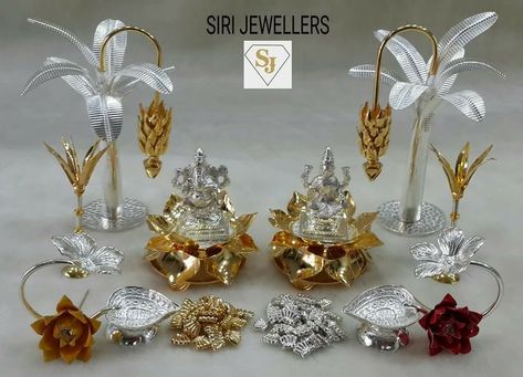 Silver Pooja Items For Gift, Pooja Silver Items, Silver Flowers For Pooja, Silver Pooja Items Indian, Silver Puja Items, Silver Items For Pooja, Make Lampshade, Cardboard Lampshade, Pooja Items