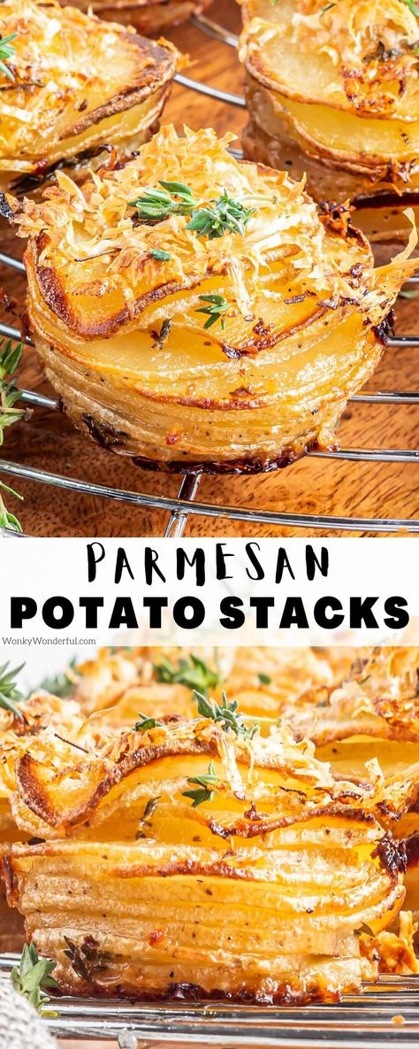 Sliced Potato Stacks, Crispy Layered Potatoes, Potatoes As A Side Dish, Parmesan Stacked Potatoes, Jack Stack Cheesy Potatoes, Rosemary Garlic Stacked Potatoes, Garlic Stacked Potatoes, Sliced Garlic Potatoes, Stack Potato Recipes