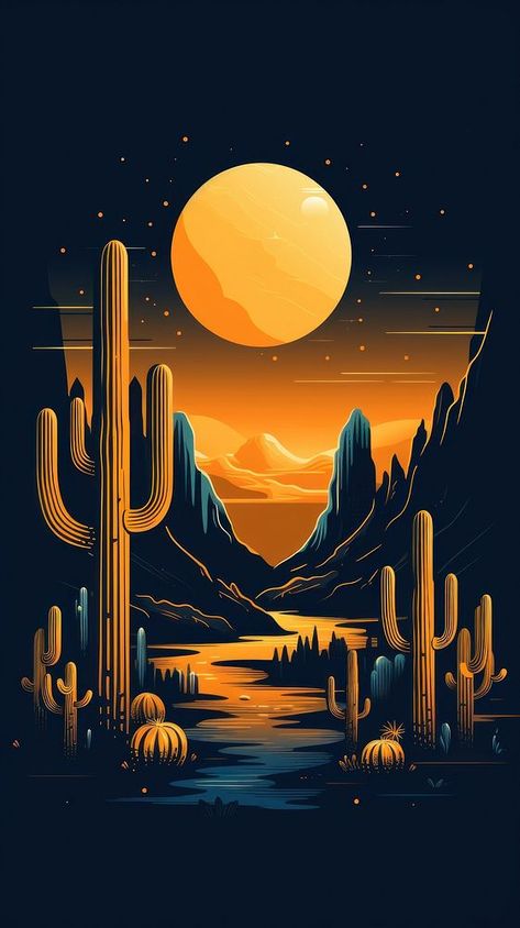 Cactus oasis landscape night sky. | premium image by rawpixel.com Iphone Wallpaper Desert, Cactus Wallpaper Iphone, Dark Moon Wallpaper, Landscape Night Sky, Desert Pics, Oasis Landscape, Desert Landscape Art, Cactus Wallpaper, Cactus Graphic