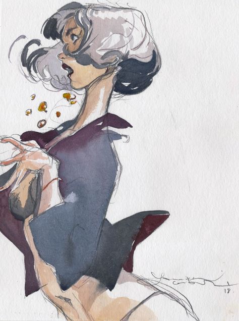 ArtStation - 3 Aquarelles, Yannick Corboz Yannick Corboz Art, Watercolor Character Design, Watercolor Character Illustration, Yannick Corboz, Watercolor Hair, Character Watercolor, Watercolor Character, Aquarelle Drawing, Watercolor Sketch