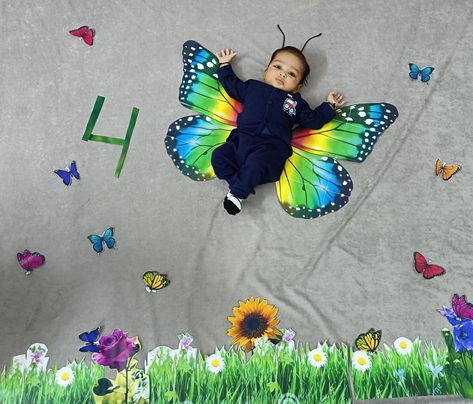 Butterfly Theme Baby Photoshoot, Butterfly Photoshoot Ideas, Butterfly Photoshoot, Different Emojis, Butterfly Birthday Theme, Boy Photoshoot, Monthly Baby Photos, Full Hand Mehndi, Monthly Baby