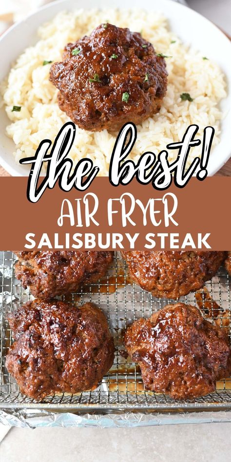 Cooking Ground Beef In Air Fryer, Air Fryer Salisbury Steak Recipe, Air Fry Ground Beef, Air Fryer Beef Patties, Burger Patties In Air Fryer, Ground Meat Air Fryer Recipes, Air Fryer Recipes With Hamburger Meat, Easy Dinners Air Fryer, Air Fryer Swiss Steak