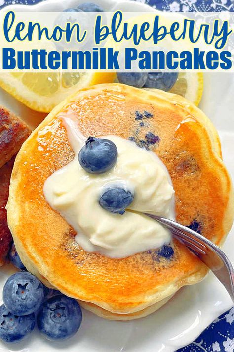 Lemon Blueberry Pancakes | Foodtastic Mom #pancakerecipes #buttermilkpancakes #lemonblueberrypancakes via @foodtasticmom Lemon Pancakes Recipe, Best Blueberry Pancake Recipe, Lemon Blueberry Goat Cheese Pancakes, Lemon Blueberry Pancakes Recipe, Lemon Protein Pancakes, Blueberry Pancake Bake Easy Recipes, Pancake Blueberry, Lemon Blueberry Ricotta Pancakes, Lemon Blueberry Pancakes