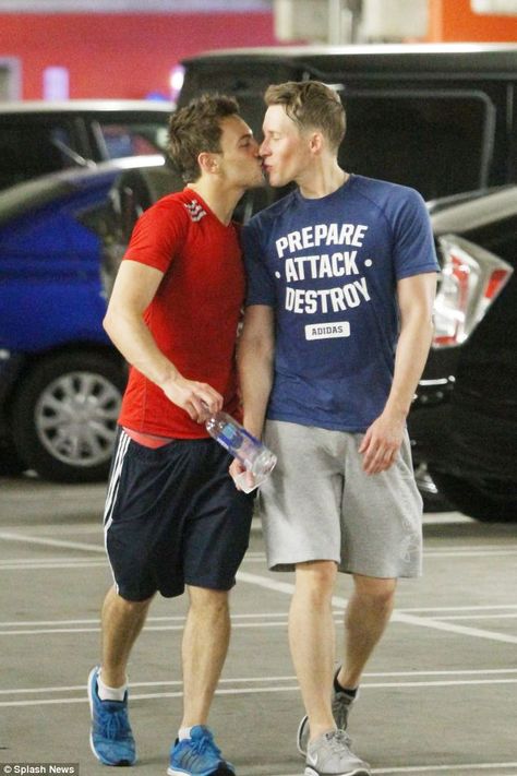 Romance: Tom Daley and Dustin Lance Black prove their relationship is going strong as they cosy up and kiss following a gym session in LA Lance Black, Sweaty Workouts, Tom Daley, Men Kissing, Lgbt Love, Gay Romance, Young Men, Two Men, Gay Love