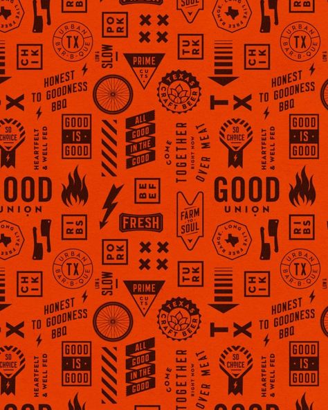 The Matchbox Studio | Throwback to some tasty patterns for Good Union BBQ (circa 2016) | Instagram Dutch Graphic Design, Deli Branding, Bbq Branding, Thai Bbq, 2016 Instagram, Bbq Brands, Urban Bar, Texas Crafts, Bbq Menu