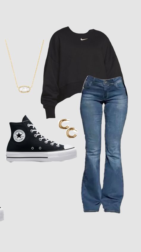 Cute Outfits For School Flare Jeans, Outfits For Flared Jeans, Outfits With Dark Blue Flare Jeans, Outfits Latina School, Cute Outfits With Flared Jeans, Flair Jean Outfits, Dark Flared Jeans Outfit, Ross Outfits Ideas, Style Flare Jeans Outfit Ideas