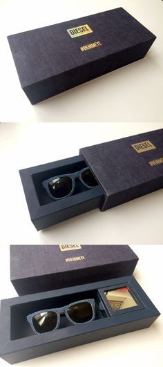 Sunglasses Packaging Design, Eyewear Packaging, Sunglasses Packaging, Clothing Packaging, Perfume Packaging, Cool Packaging, Diesel Denim, Wooden Sunglasses, Diy Gift Wrapping