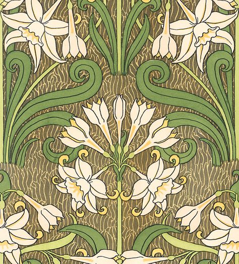 Art deco floral... could be done with any floral. The key is coloring book-style outlines, repetition, symmetry and minimalist color palette Art Neuvo, Daffodil Art, Fleurs Art Nouveau, Motifs Art Nouveau, Nouveau Tattoo, Art Nouveau Illustration, Art Nouveau Pattern, Drawing Eyes, Art Nouveau Tiles