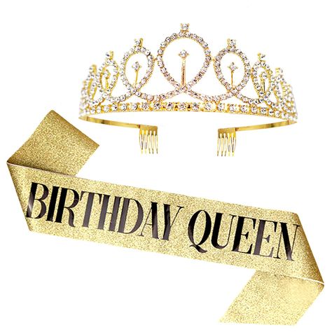 Birthday 15, Birthday Sash, Crown Party, Birthday Queen, Golden Birthday, Glitter Birthday, Gold Girl, Rhinestone Tiara, 17th Birthday