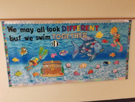 Rainbow Fish Bulletin Board Preschool, Rainbow Fish Bulletin Board Ideas, Rainbow Fish Bulletin Board, Spring Bulletin Boards Preschool, Fish Bulletin Boards, Sea Bulletin Board, September Bulletin Board, September Bulletin Boards, Religious Bulletin Boards