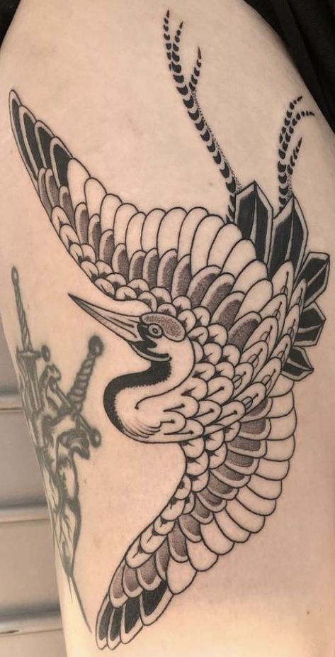 Heron Tattoo, Abstract Tattoo Ideas, Crane Tattoo, Abstract Tattoos, Sick Tattoo, Irezumi Tattoos, Getting A Tattoo, Bird Tattoo, Tattoo Illustration