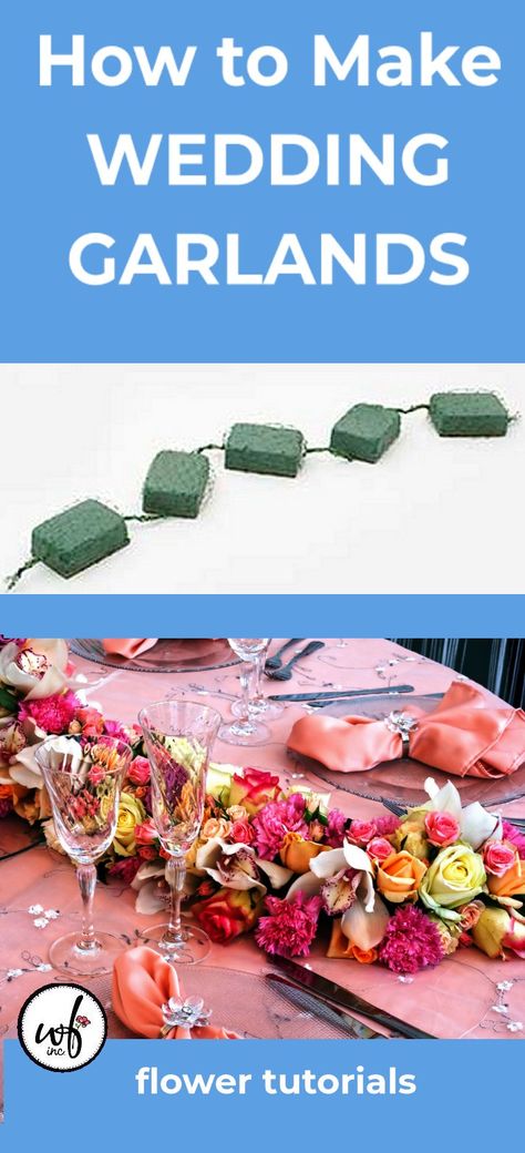 Make your own with Oasis flat garland blocks, covered with netting.  Learn how to make all types of wedding designs, such as bridal bouquets, corsages, boutonnieres, church decorations, candelabra, outdoor wedding decorations, aisle decor, wedding chairs, flower arches and so much more Wedding Flower Centerpiece Garland, Diy Floral Aisle Runner, Wedding Flower Garland Top Table, Diy Flower Garland Wedding Table Runners, Wedding Decorations Aisle, Wedding Top Table Garland Flower, Wedding Table Garland, Flower Arches, Wedding Church Decor