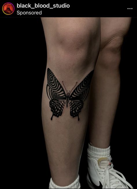 Under The Knee Butterfly Tattoo, Butterfly Tattoo Knee, Woodland Tattoos, Under The Knee Tattoo, Butterfly Leg Tattoo, Knee Tats, Under Knee Tattoo, Butterfly Leg Tattoos, Tattoo Borboleta