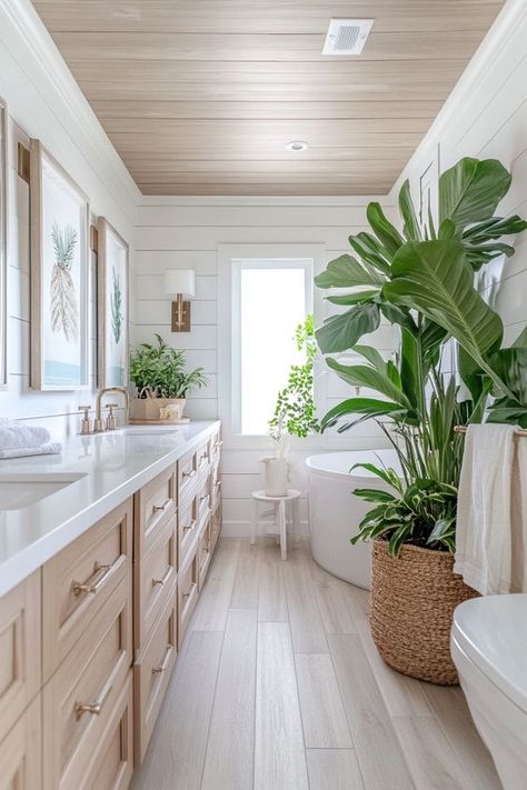 Emslifeandloves California Casual Bathroom Ideas, Coastal Style Lighting, Coastal Houses Interior, Coastal Modern Master Bath, Modern Coastal Beach House Exterior, Coastal Modern Bathroom Ideas, Modern Coastal Master Bath, Coastal Boho Bathroom Ideas, Studio Mcgee Coastal