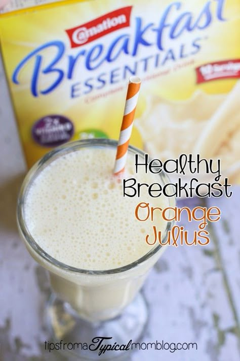 Healthy Breakfast Orange Julius Smoothie using Carnation Breakfast Essentials for added protein, vitamins and nutrients! So easy, you're kids will love it! #BreakfastEssentials #PMedia #ad Carnation Instant Breakfast Recipes, Carnation Instant Breakfast, Orange Julius Smoothie, Carnation Breakfast Essentials, Oatmeal Protein, Apricot Smoothie, Vanilla Shakeology, Banana Apple Smoothie, Breakfast Essentials