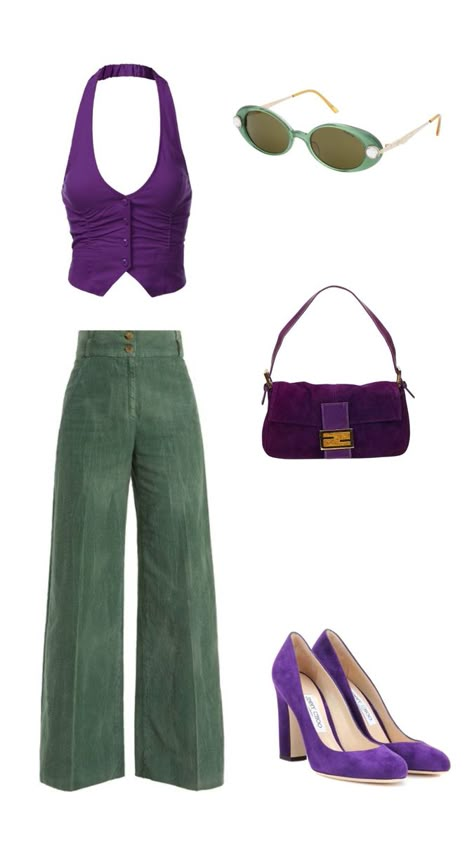 Hslot Outfit Ideas, 60s 70s Fashion, 70s Inspired Fashion, 70s Outfits, Purple Outfits, Swaggy Outfits, Curvy Girl Outfits, Looks Vintage, Retro Outfits