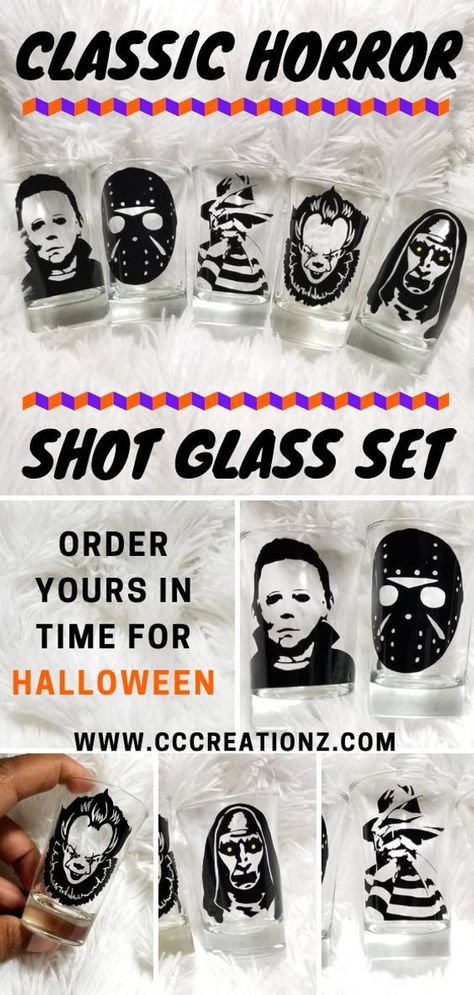 Halloween Party Horror Shot Glasses Set Freddy Kruger | Etsy The Nun Valak, Halloween Shot Glasses, Horror Crafts, Halloween Shots, Halloween Crafts To Sell, Movie Crafts, The Nun, Horror Gifts, Horror Decor