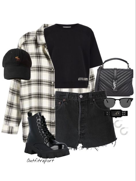 Outfits With Black Denim Shorts, Black Ripped Shorts Outfit, Flannel Outfits Shorts, Oversized Shirt And Shorts Outfit, Black Shorts Outfit Ideas, Shorts And Flannel Outfit, Ripped Denim Shorts Outfit, Flannel And Shorts Outfits, Ripped Shorts Outfit