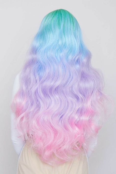 Rainbow Hair Wig, Exotic Hair Color, Mermaid Wig, Pastel Rainbow Hair, Unicorn Hair Color, Cotton Candy Hair, Rainbow Wig, Galaxy Hair, Free Wig