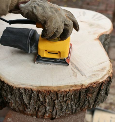 How to Make Rustic End Tables | eHow Stump Furniture, Tree Stump Furniture, Tree Stump Side Table, Tree Stump Ideas, Stump Ideas, Tree Stump Table, Trunk Table, Stump Table, Wood Stumps