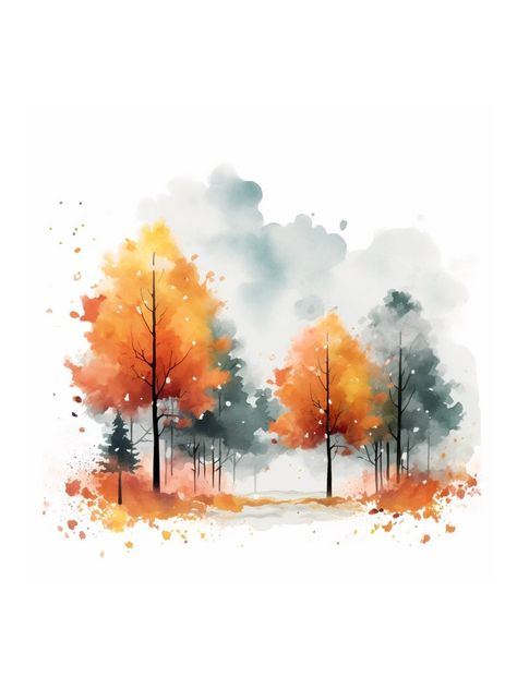 Nature Digital Art, Forest Digital Art, Abstract Trees, Tree Watercolor Painting, Fall Nature, Whimsical Paintings, Diy Watercolor Painting, Canvas Drawings, Fall Watercolor