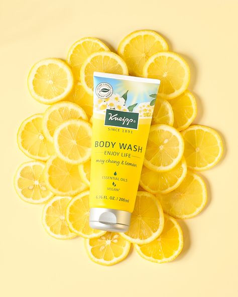 Kneipp Product Photography — LAUREN ABBAZIO Product Photography With Lemon, Lemon Product Photography, Product Photography With Fruit, Body Wash Product Photography, Fruit Product Photography, Yellow Product Photography, Fruit Flatlay, Summer Product Photography, Product Photography Aesthetic