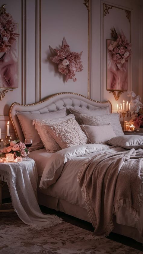 Romantic Bedrooms For Couples, Romantic Master Bedrooms Decor, Feminine Bedroom Aesthetic, Master Bedrooms Decor Romantic, Romantic Bedroom Decor Ideas, Bedroom Decor Romantic, Romantic Bedrooms, Bedrooms For Couples, Bedroom Wall Decor Ideas