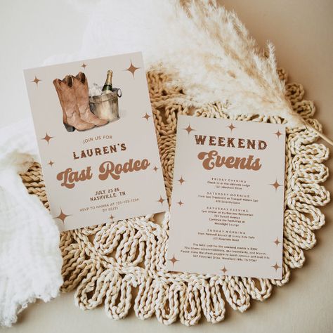 Western Last Rodeo Bachelorette Party Invitation Neutral Last Rodeo Bachelorette, My Last Rodeo Bachelorette, Last Rodeo Themed Bachelorette Party, Western Bachelorette Theme, Bachelorette Party Ideas Western, Ranch Bachelorette Party, Western Bachelorette Party Ideas, Rodeo Themed Bachelorette Party, Bachelorette Party Last Rodeo