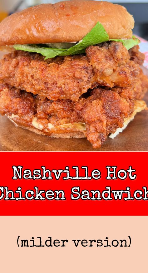 Learn how to make the popular Nashville Hot Chicken Sandwich from scratch with this slightly milder version that everyone can enjoy. Nashville Sandwich, Nashville Hot Chicken Sandwich Recipe, Chicken Sandwich Sauce, Nashville Hot Chicken Sandwich, Nashville Hot Chicken Recipe, Hot Chicken Recipe, Nashville Chicken, Chicken Sandwich Recipe, Hot Chicken Sandwiches