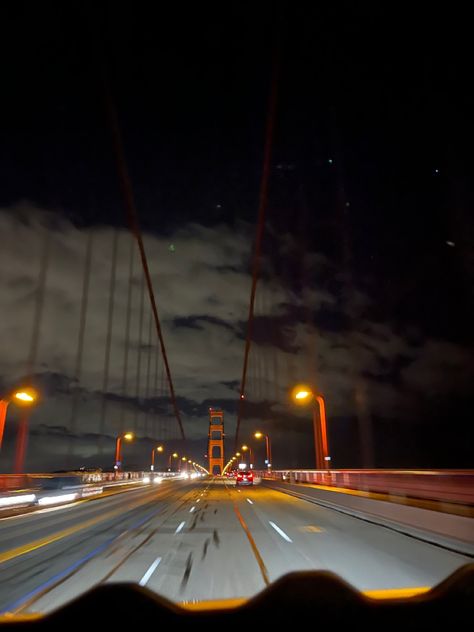 Crossing the Golden Gate Bridge late at night Golden Gate Bridge At Night, Golden Gate, Golden Gate Bridge, Night Time, Bridge, Fair Grounds, California, Travel