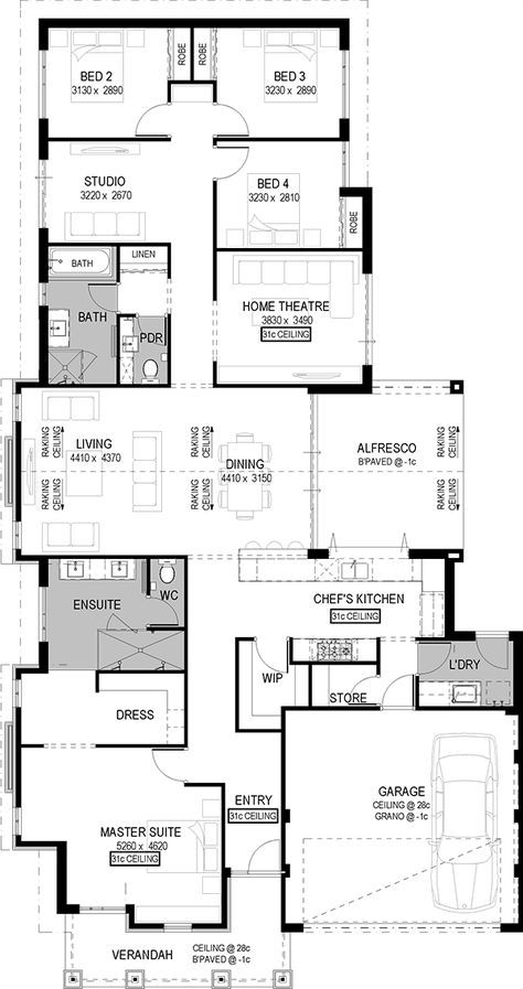 Great floor plan. The only negative thing is there's no tub in the master bathroom. Nice Kitchen, Home Design Floor Plans, House Layout Plans, House Blueprints, Bedroom House Plans, Movie Room, New House Plans, Sims House, Kitchen Window