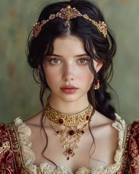 Blue Eyes With Dark Hair, Book Characters Inspiration Faces, Royal Face Claim, Female Character Inspiration Art, Brown Haired Princess, Female Character Aesthetic, Queen Reference, Medieval Beauty, Character Claims