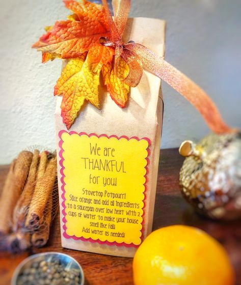 Created this darling DIY fall/Thanksgiving themed gift bag for my Stovetop Simmer Potpourri using my leftover Hiland Dairy containers! They are giving away $300 for a Thanksgiving Meal at https://ooh.li/5082144   #ad #hilanddairy #hilanddairyholidaystyle Thanksgiving Gift Bags, Stovetop Potpourri Gift, Simmer Potpourri, Stovetop Simmer, Gift Bags Ideas, Gift Packing Ideas, Thanksgiving Gifts Diy, Thanksgiving Goodies, Packing Idea