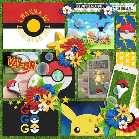 Pokemon Scrapbook, Paper Layout, Scrapbook Titles, Pokemon Party, Digital Scrapbooking Layouts, Catch Em All, Bullet Journal Ideas Pages, Scrapbook Layout, Scrapbook Journal