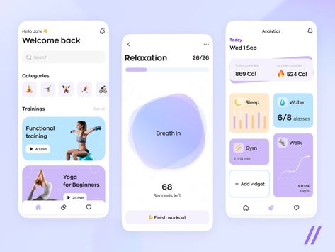 Fitness App by Purrweb UI/UX Studio on Dribbble Fitness Apps Design, Vertical Workout, Fitness Tracking App, Ux Design Trends, Yoga App, Ui Ux 디자인, Fit App, Ui Design Trends, App Interface Design