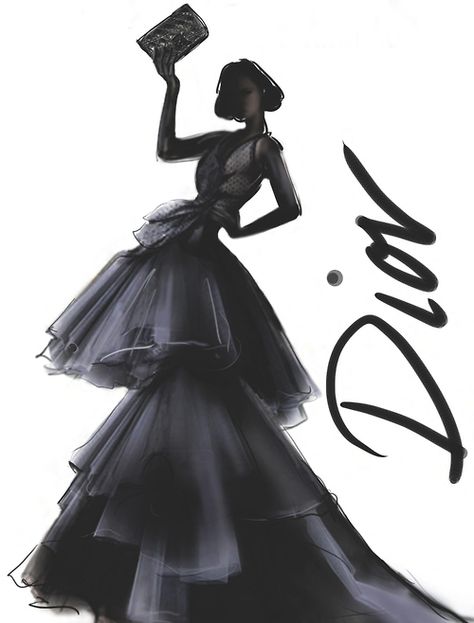 Dior Dior Sketches, Vogue Vintage, Model Sketch, Fashion Drawings, Design Illustrations, Fashion Drawing Dresses, Fashion Designing, Painted Jeans, Fashion Sketch