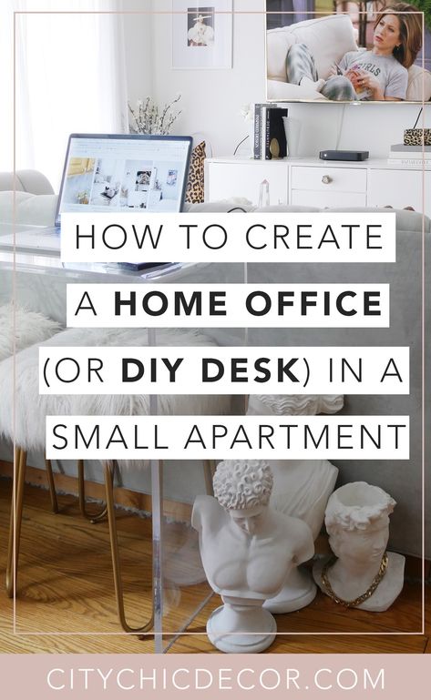 Struggling to work from home in your small apartment or studio apartment? Not having a dedicated home office in a smaller space can be frustrating. I am showing you three easy ways you can create a chic, home office and DIY desk in your small home for cheap! These home office ideas will help you create a desk setup that will allow you to easily work remotely. Nightstand Work Station, Small Office Space In Bedroom Diy, Studio Apartment Workspace, Mini Home Office Ideas Small Spaces Living Room, Home Office Inspiration Small Space, Work From Home Space Ideas Living Room, Work From Home Small Space Ideas, Office Space In Small Apartment, Studio Apartment Desk Ideas