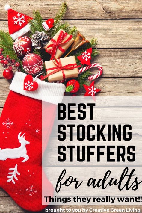 This is the best collection of stocking stuffers for  women and men that aren't cheap plastic junk or candy. The stocking stuffers for adults on this list will be enjoyed and actually used by your boyfriend, girlfriend, wife, husband, mom, dad or adult kids (extra great for college students!). Includes lots of unique ideas, things under $5, DIY ideas and funny or cute ideas the grown ups in your life will love. #creativegreenchristmas #creativegreenliving #stockingstuffers #christmasgifts Cheap Stocking Stuffers, Stocking Stuffers For Adults, Unique Stockings, Stocking Stuffers For Women, Stocking Stuffers For Men, Best Stocking Stuffers, Perfect Stocking Stuffers, Stocking Stuffer Gifts, Christmas Stocking Stuffers