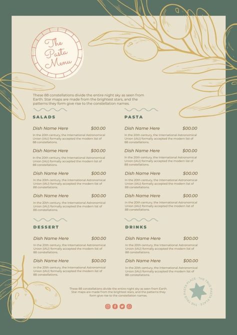 Hand-drawn Linear The Pasta Italian Restaurant Menu Pasta Menu Design Ideas, Italian Menu Design Ideas, Pasta Menu Design, Italian Restaurant Menu Design, Italian Menu Design, Menu Design Ideas Templates, French Restaurant Menu, Bistro Logo, Menu Design Layout